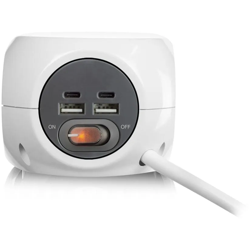ACT CONNECTIVITY VIERKANTE STEKKERDOOS (PDU) MET 3 SOCKETS TYPE E, USBC/USBA POORTEN, 1,5M (WIT)