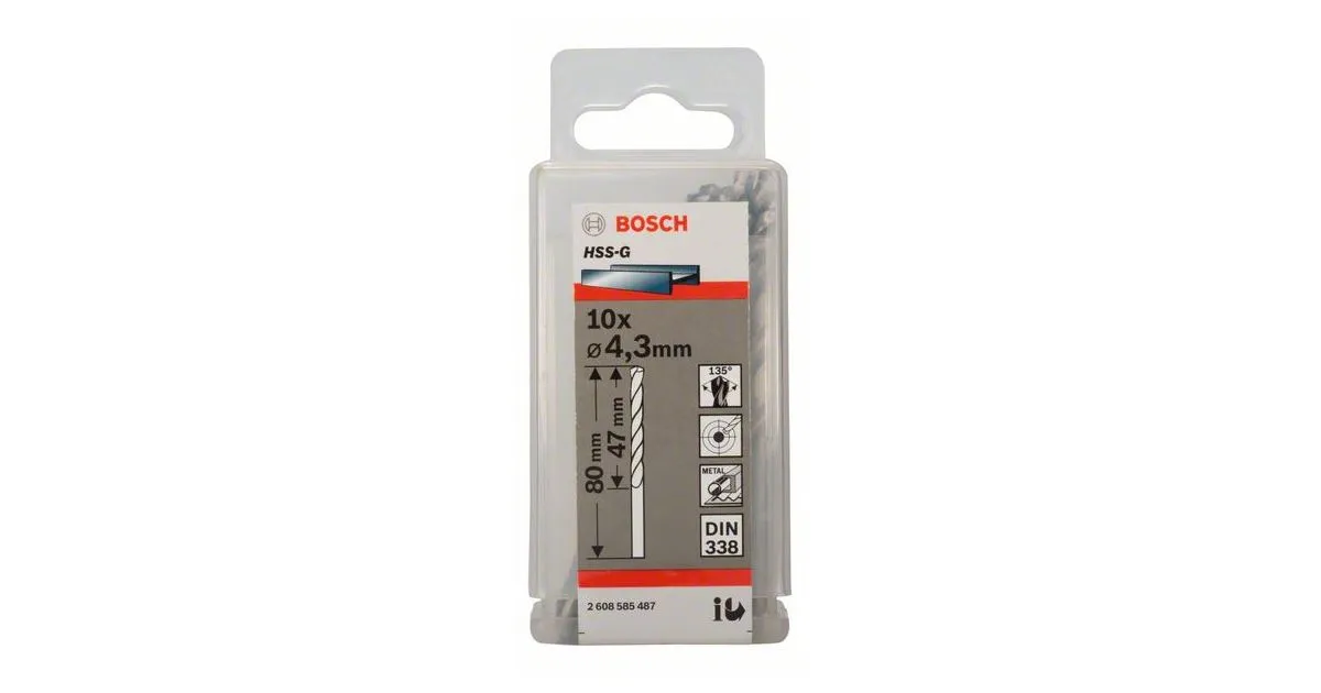 BOSCH METAALBOREN HSSG, DIN 338 4,3 X 47 X 80 MM (10 STUKS) 2608585487