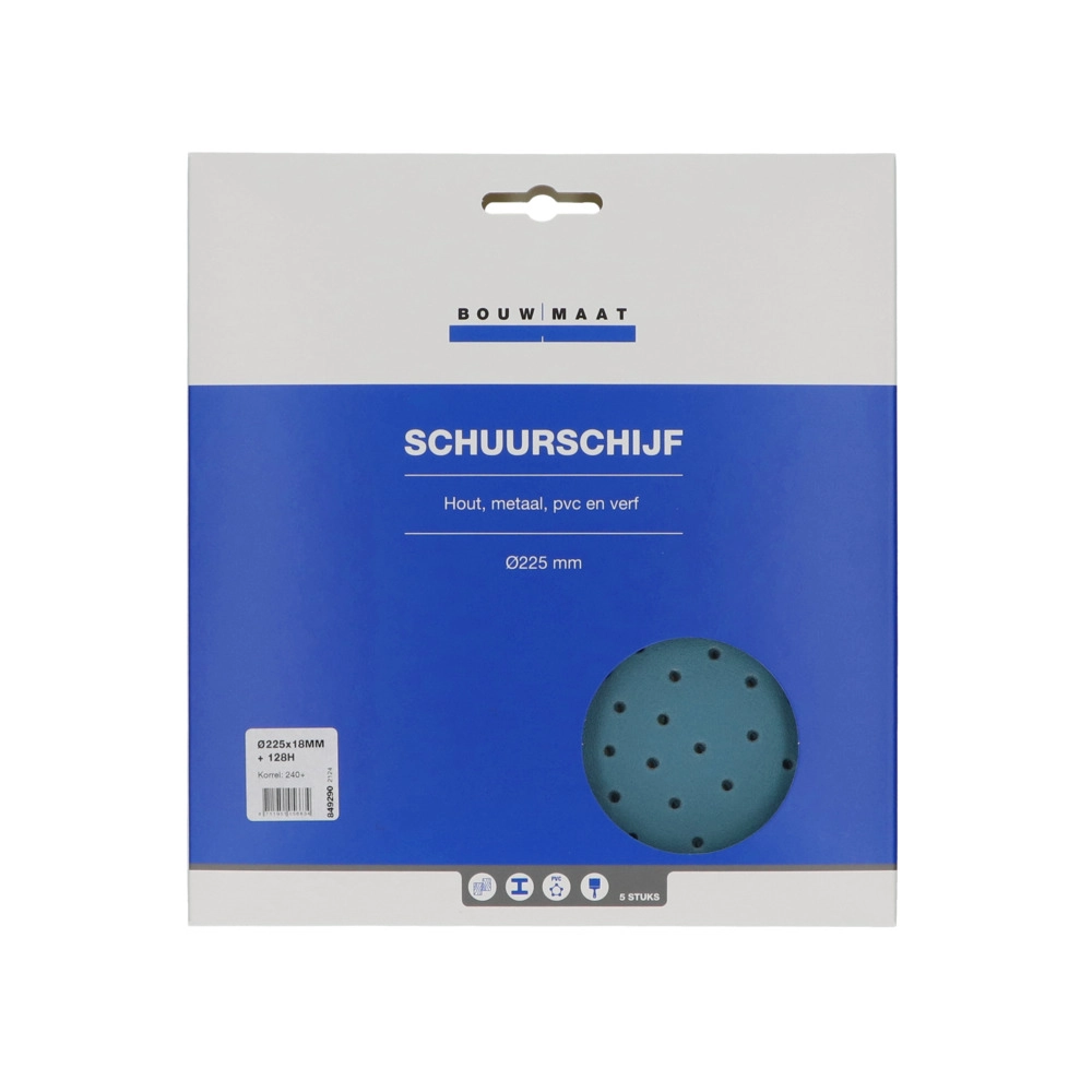Bouwmaat Schuurschijf 128 Gaten Klittenband P240 Ø225mm 5st
