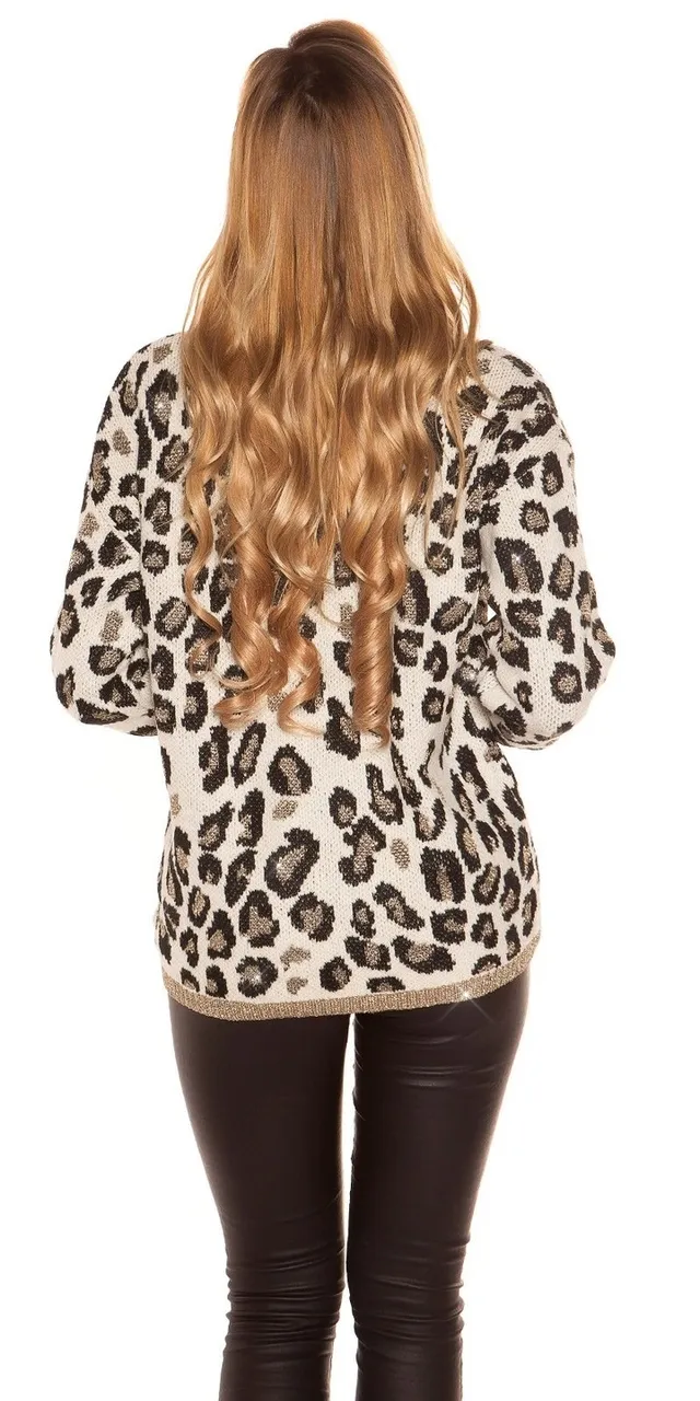 DAMES TRUI MET PANTERPRINT  BEIGE