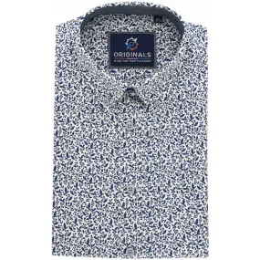 GCM Originals overhemd korte mouw bladeren print wit
