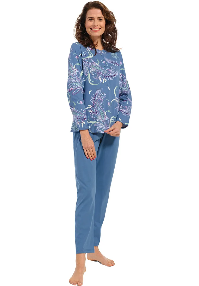 katoenen damespyjama met knopen 'paisley peacock'