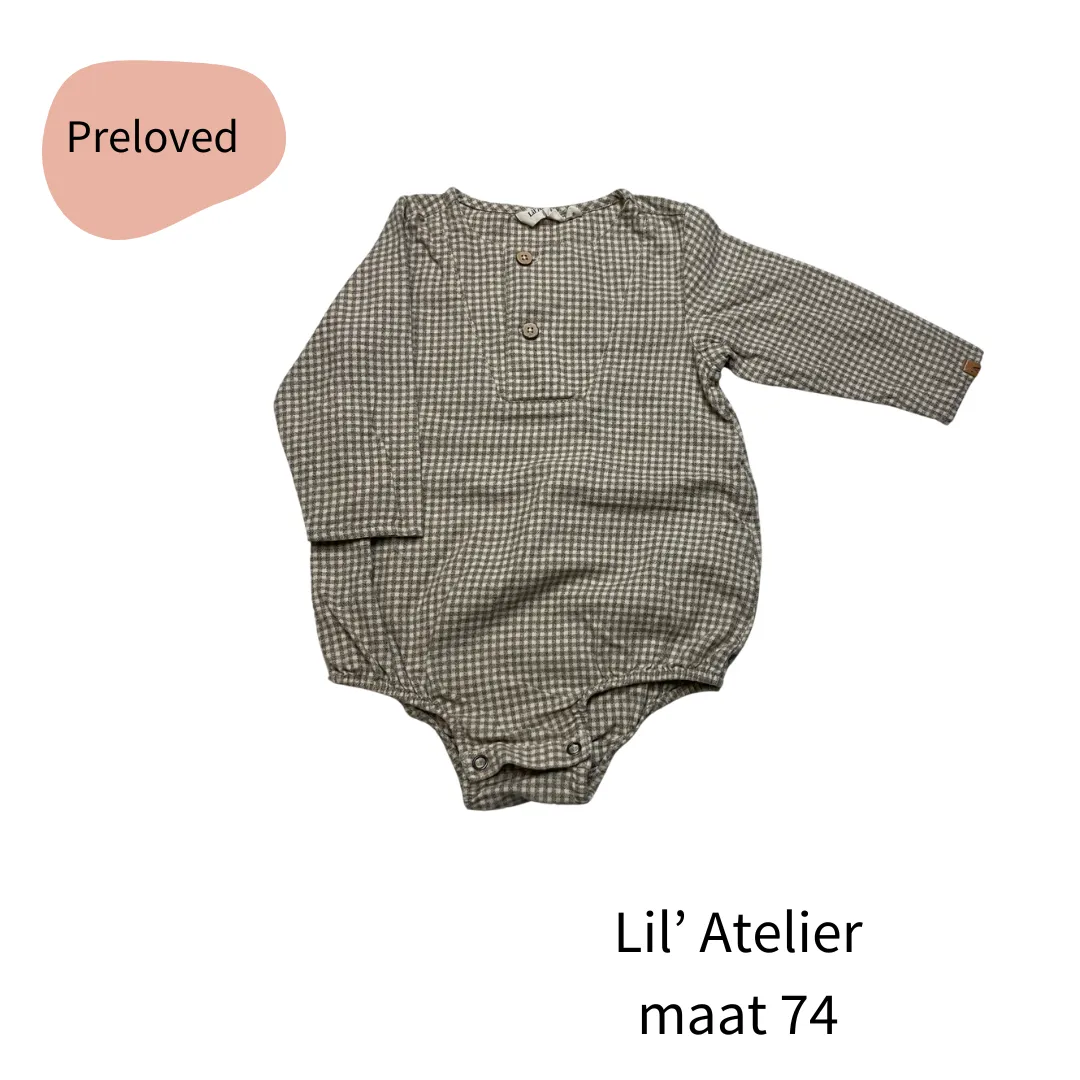 Lil' Atelier playsuit beige ruitje maat 74
