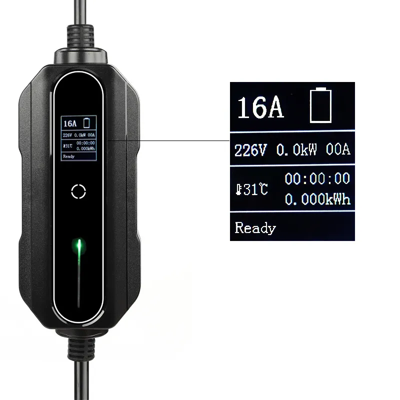 PREMIUM INSTELBARE MOBIELE LADER/LAADKABEL STOPCONTACT TYPE 2 1FASE 6A16A 1,3KW3,6KW VOOR RENAULT ZOE
