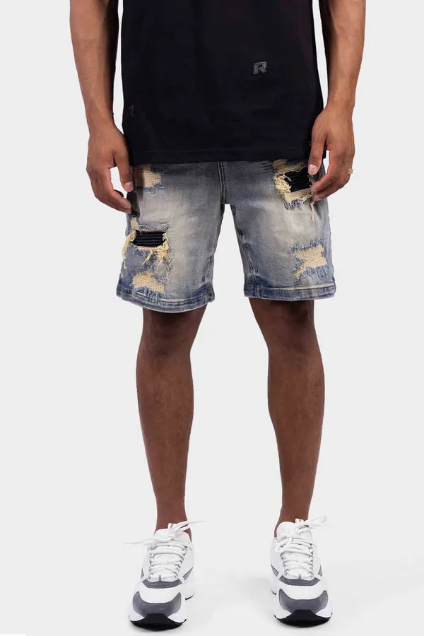 RIVERO  RIPPED DENIM SHORTS BLUE