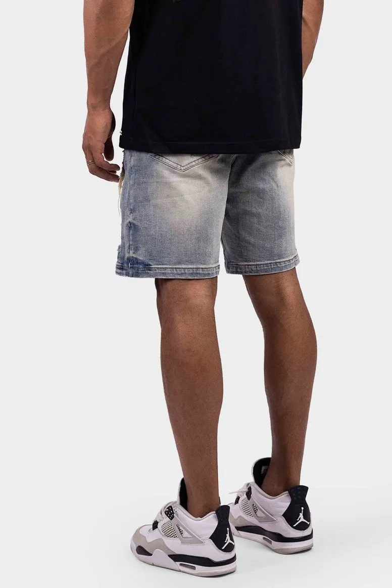 RIVERO  RIPPED DENIM SHORTS BLUE