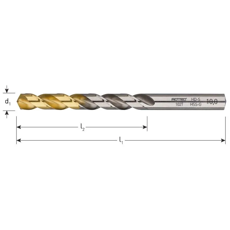 ROTEC HSSG SPIRAALBOOR, DIN 338, TYPE HDS, TINTOP, Ø4,8 10 STUKS
