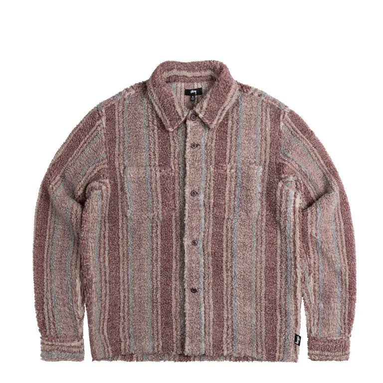 Stussy Stripe Sherpa Shirt Berry